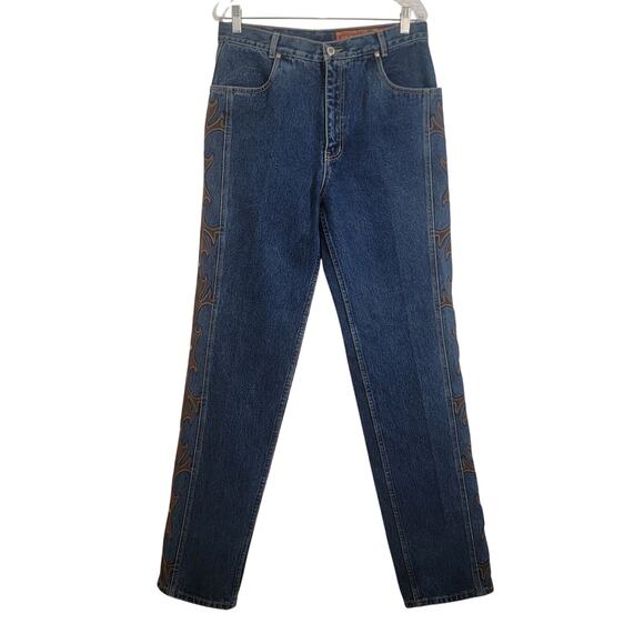 Vintage Lawman Jeans 32x33 Blue Western Leather Studded Pant Women Denim Tall - Picture 4 of 16